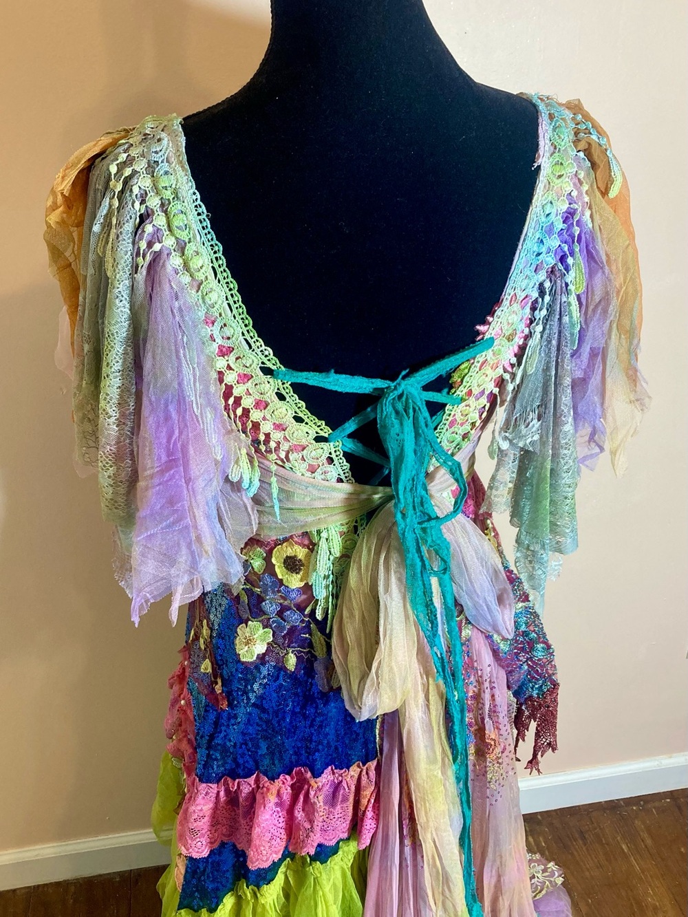 Bohemian Floral Patchwork Maxi Dress in Pastel Multi - Picture 2 of 6